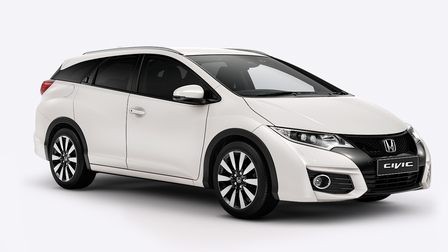 Predný 3/4 pohľad na model Honda Civic Tourer, sprava.