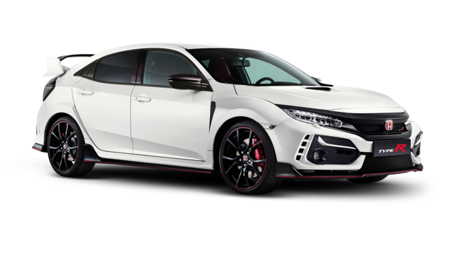 Trojštvrťový záber spredu zľava na model Honda Type R v štúdiu.