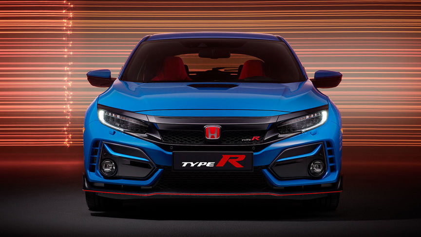 Trojštvrťový pohľad spredu na model radu Honda Civic Type R