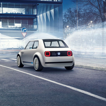 Trojštvrťový pohľad zozadu na model Honda Urban EV Concept.