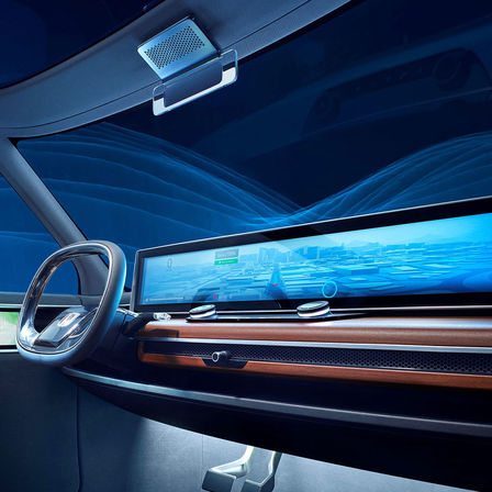 Trojštvrťový pohľad spredu na interiér modelu Honda Urban EV Concept.