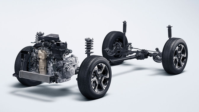 Konštrukcia podvozka modelu Honda CR-V.