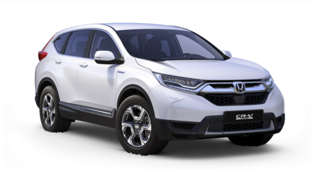 Predný trojštvrťový pohľad na model Honda CR-V Hybrid.