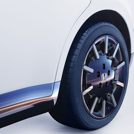 Detailný záber na koleso vozidla Honda e.