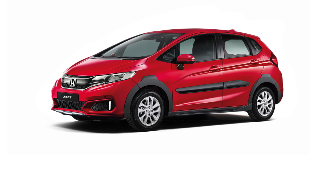 Trojštvrťový pohľad spredu sprava na model Honda Jazz X-Road. Záber so scenériou.