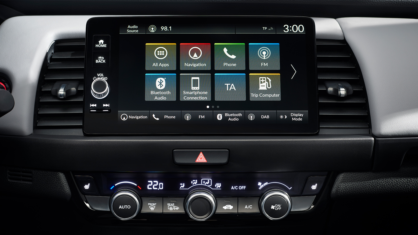 Detailný pohľad na informačno-zábavný systém Honda Jazz.