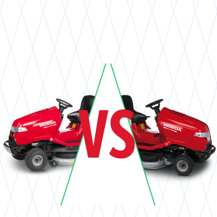 2 traktorové kosačky Honda s ilustráciou porovnania.