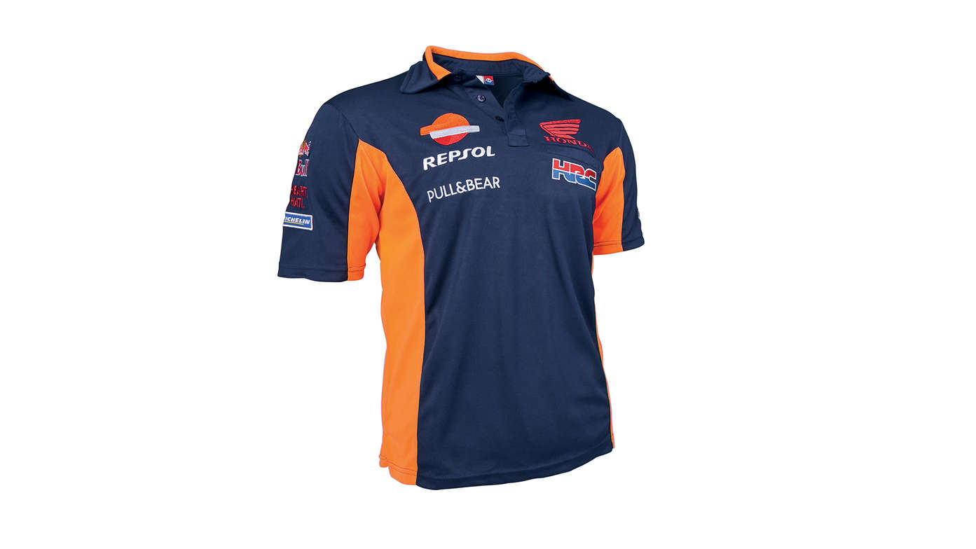 Modrá, farby tímu Honda MotoGP s logom Repsol.