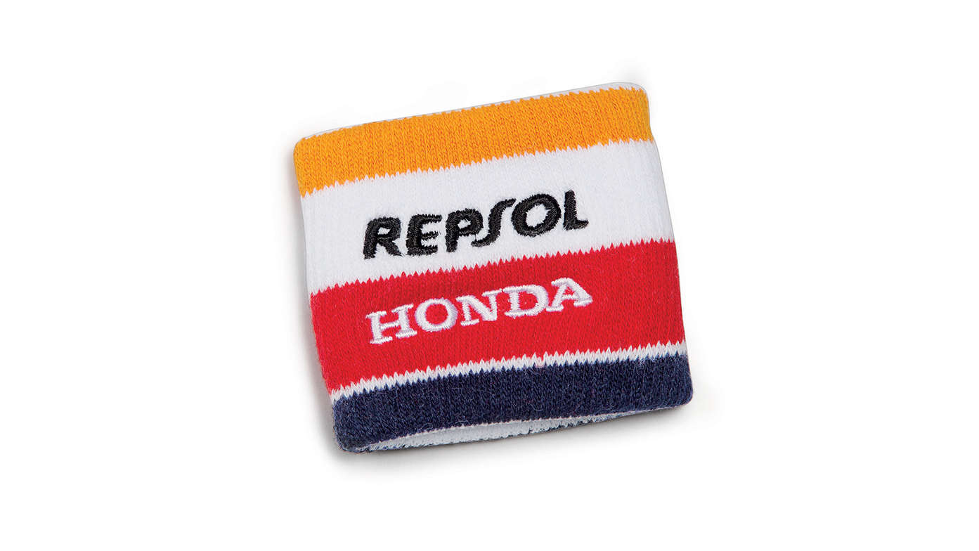 Potná vložka na zápästie Honda Repsol v tímových farbách MotoGP a s logom Repsol.