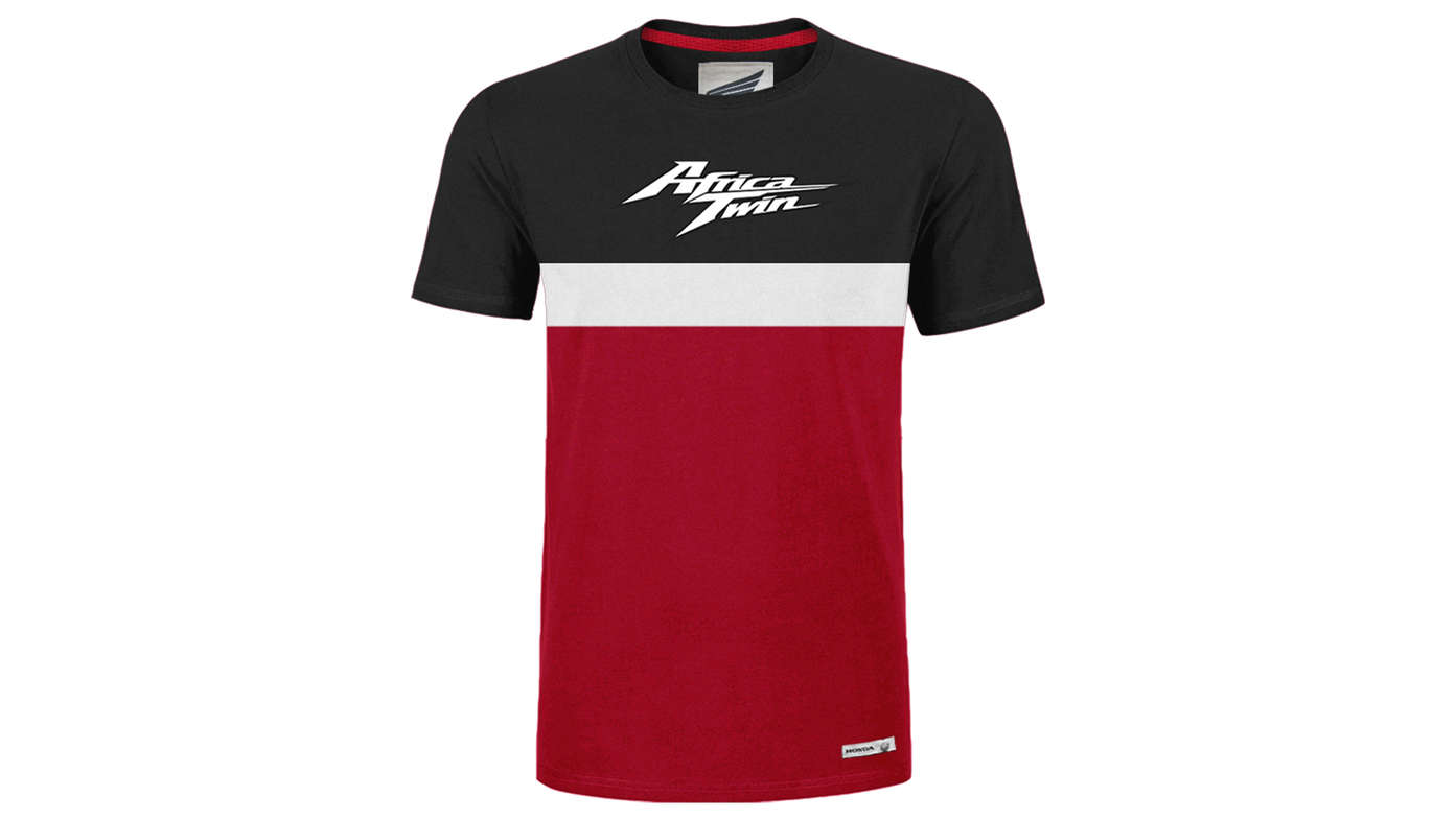 Červené a čierne klasické tričko Honda s logom Africa Twin. 