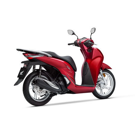 Honda-SH150i, trojštvrťový pohľad spredu, model Pearl Splendor Red